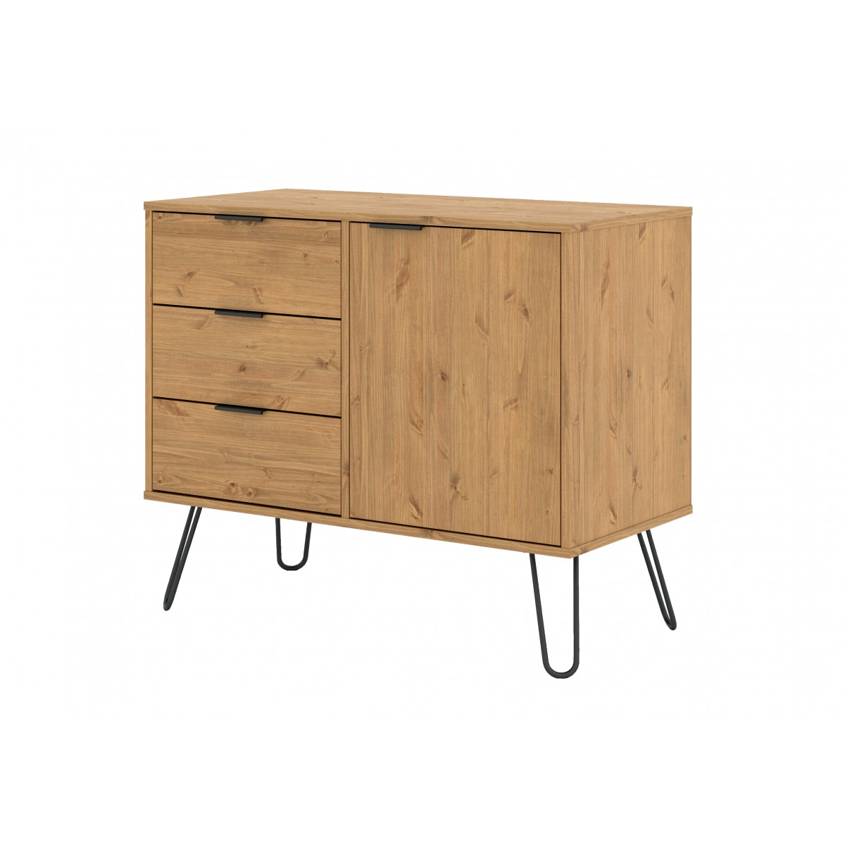 Core Augusta small sideboard with 1 door, 3 drawers in antique waxed pine