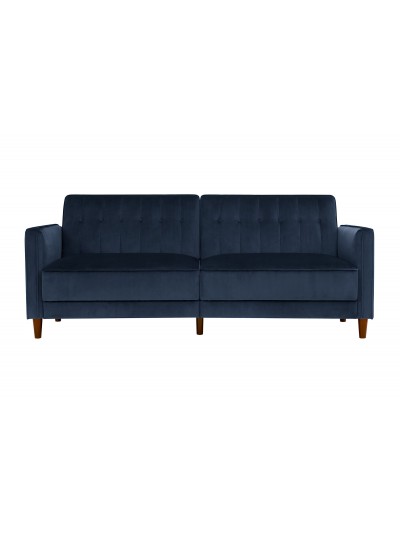 Dorel Pin Tufted Transitional Sofa Bed in Blue Velvet