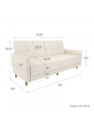 Dorel Andora Sprung Sofa Bed In White, White Faux Leather Sleeper Sofa