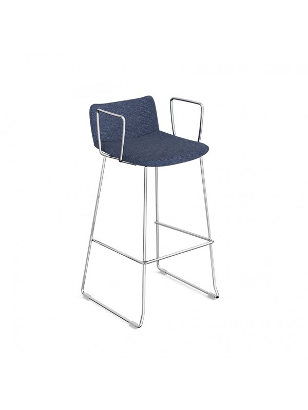 DAMS Remy fully upholstered high stool with arms and chrome sled frame - made to order