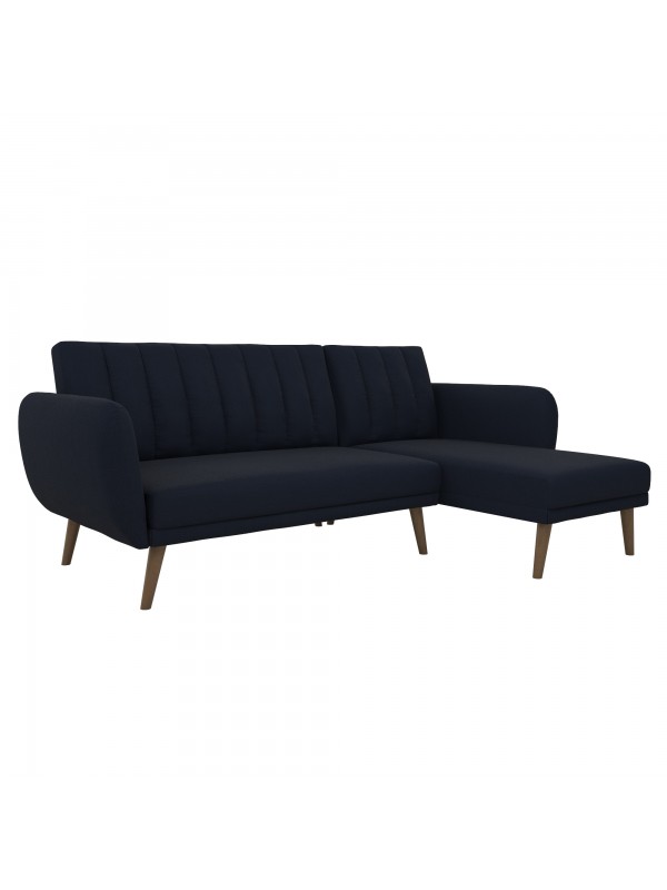 Dorel Novogratz Brittany Sectional Sofa Bed Wooden Legs - Linen - Navy Blue