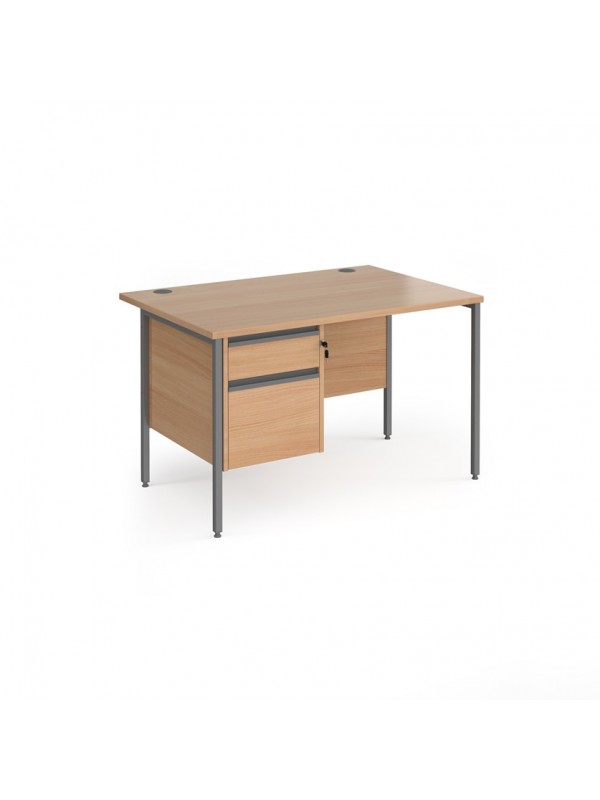 DAMS Contract 25 straight desk with 2 drawer pedestal and graphite H-Frame leg