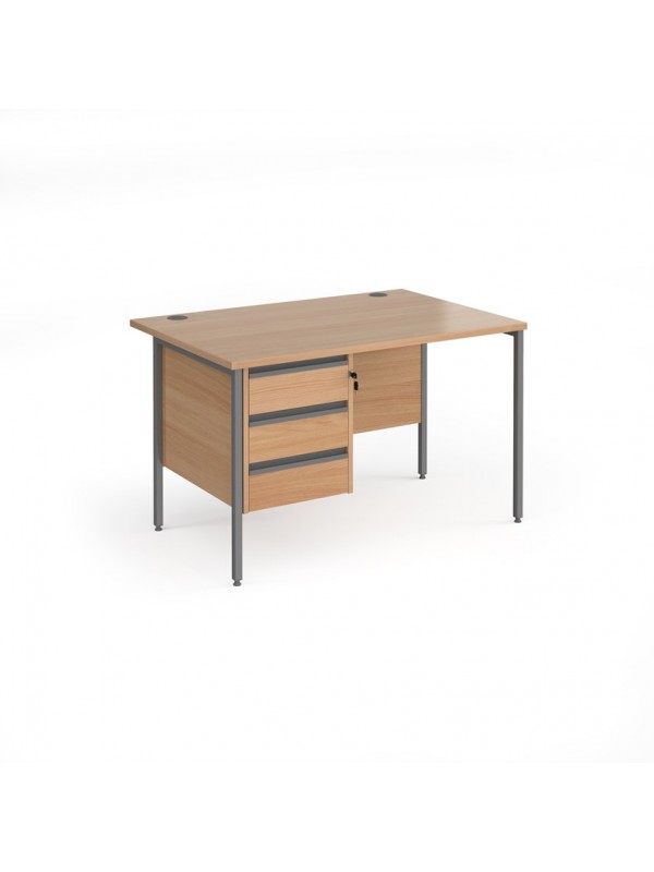 DAMS Contract 25 straight desk with 3 drawer pedestal and graphite H-Frame leg