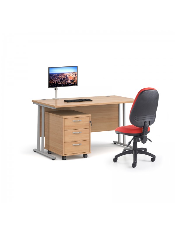 BIG DEALS Bundle Silver Frame, Desk, Chair, Pedestal & Monitor Arm