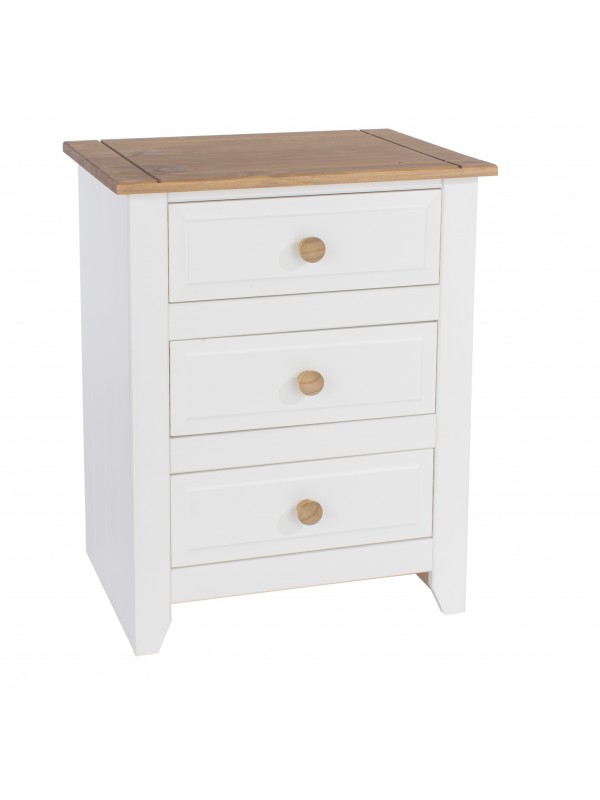 Core Capri 3 drawer bedside cabinet in waxed white pine