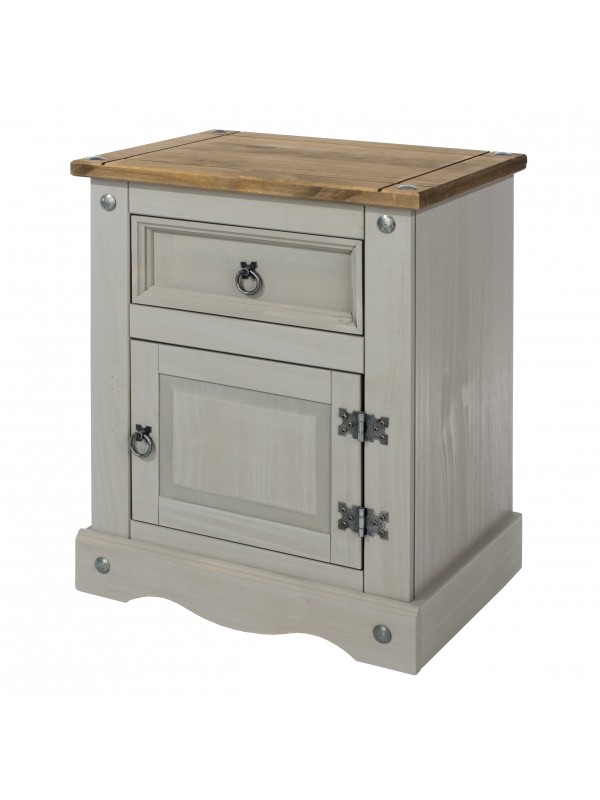 Core Corona 1 door, 1 drawer bedside cabinet solid pine painted grey