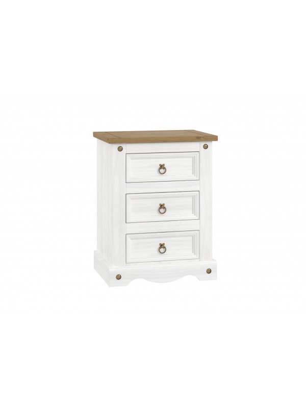 Core Corona 3 drawer bedside cabinet solid pine painted white