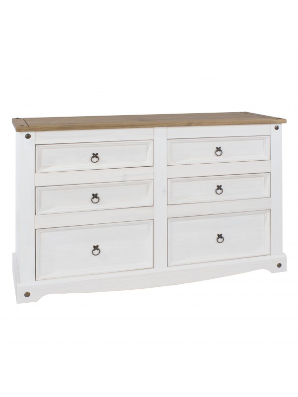 Core Corona 3+3 drawer wide chest solid pine painted white