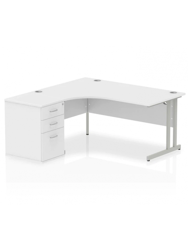 BIG DEALS Dynamic Impulse Left Handed Crescent Desk and Pedestal Bundle - White - Multiple Sizes