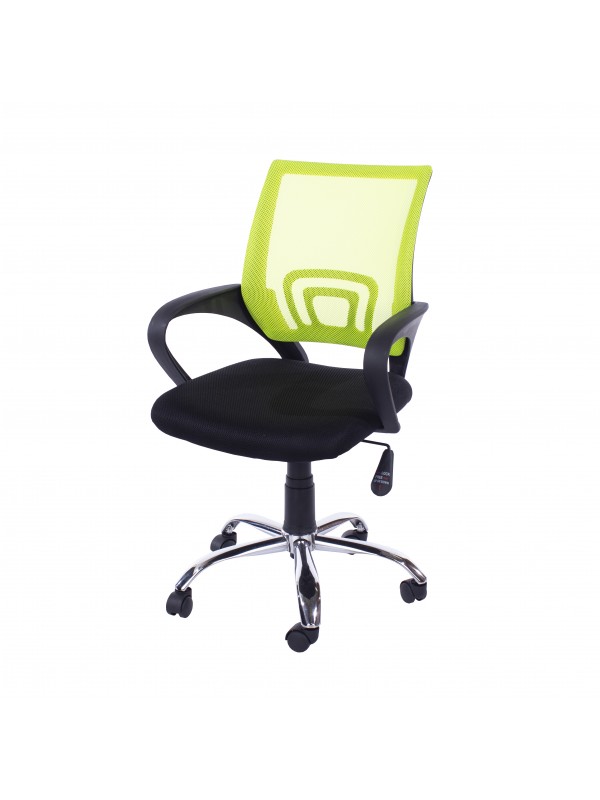 Core Loft study chair in lime green mesh back, black fabric seat & chrome base