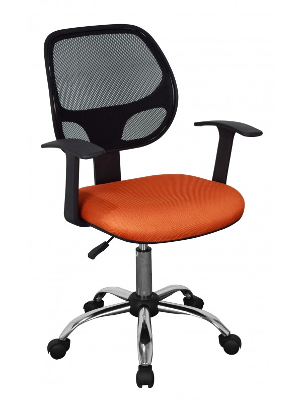 Core Loft home office chair in black mesh back, orange fabric seat with chrome base