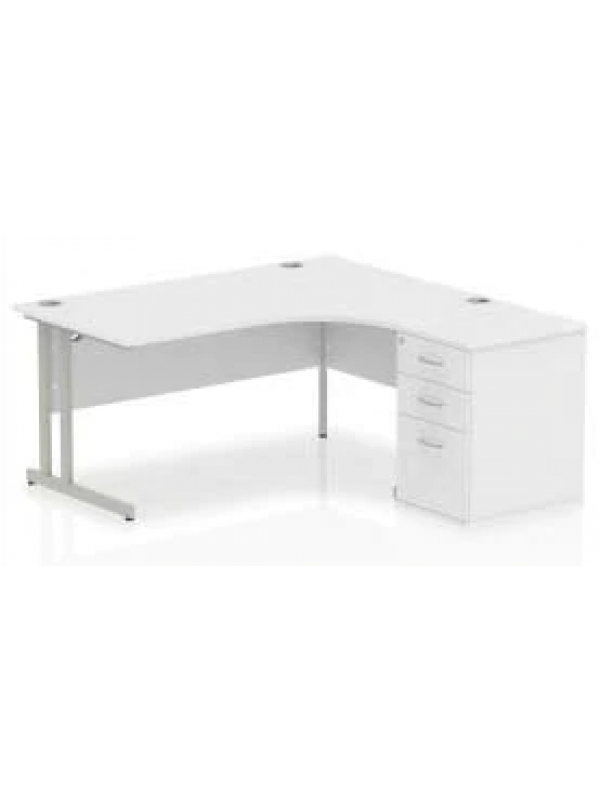 BIG DEALS Dynamic Impulse Right Handed Crescent Desk and Pedestal Bundle - White - Multiple Sizes
