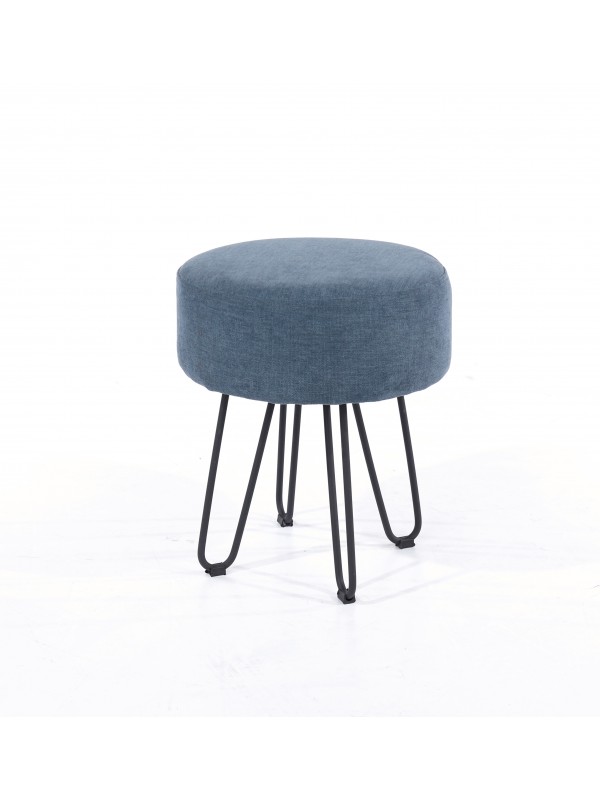 Core round stool, blue fabric with metal legs