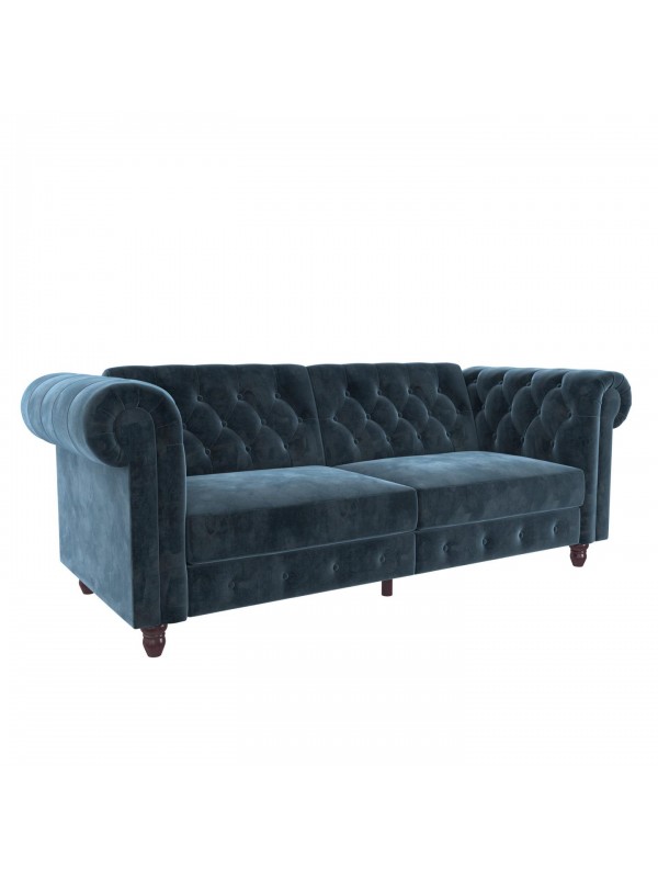 Dorel Felix Chesterfield Sofa Bed in Blue Velvet