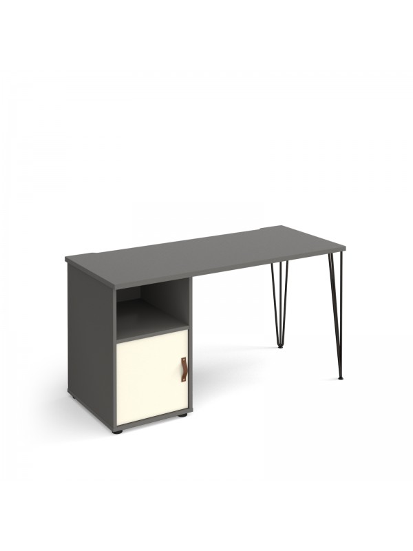 Big Deals Dams Tikal straight desk 1400mm x 600mm with hairpin leg and support pedestal with cupboard door