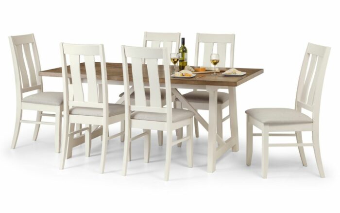 julian bowen pembroke dining set Table and 6 chairs ivory and welsh oak veneer-0