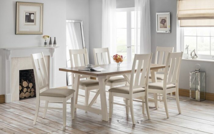 julian bowen pembroke dining set Table and 6 chairs ivory and welsh oak veneer-773