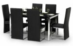 Tempo Black Glass Dining Table & 6 Faux Leather Chairs-0