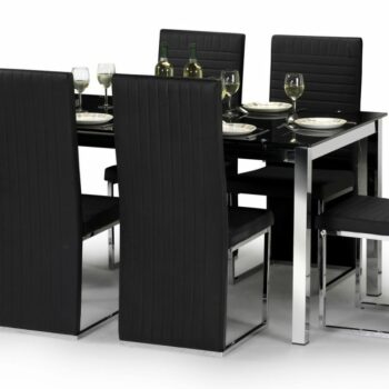 Tempo Black Glass Dining Table & 6 Faux Leather Chairs-0