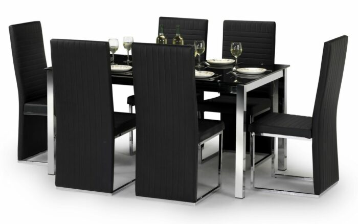 Tempo Black Glass Dining Table & 6 Faux Leather Chairs-0