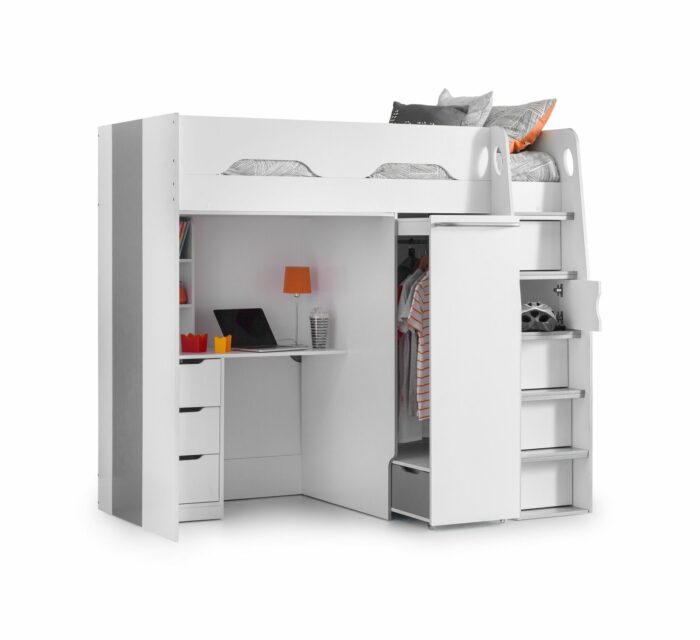 Julian Bowen wooden Pegasus Highsleeper in White & Grey Finish-0