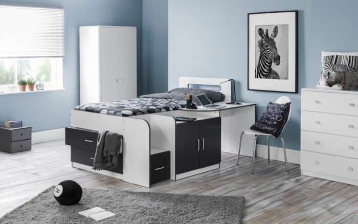 Julian Bowen wooden Cookie Cabin Bed White & Charcoal Grey-3230