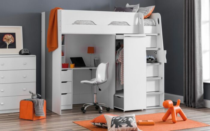 Julian Bowen wooden Pegasus Highsleeper in White & Grey Finish-3223