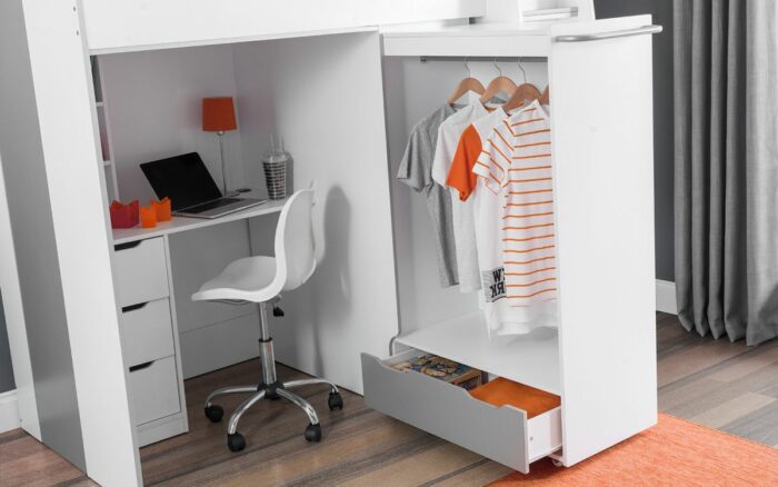 Julian Bowen wooden Pegasus Highsleeper in White & Grey Finish-3225