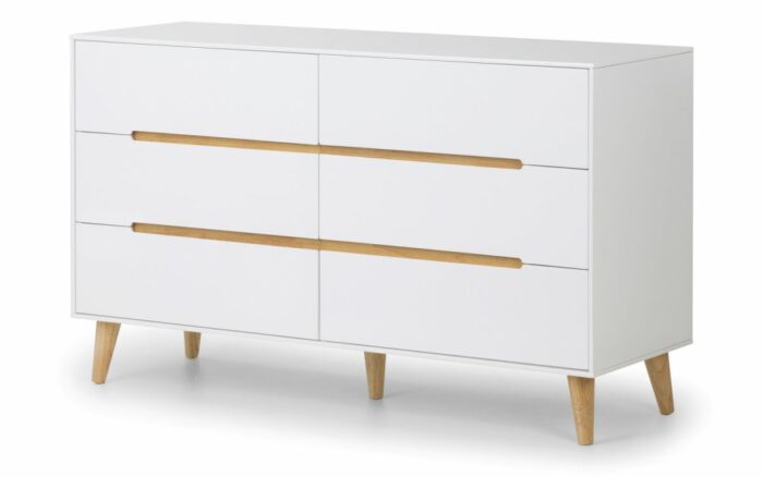Julian Bowen Alicia 6 Drawer Wide Retro Chest in White & Oak-0