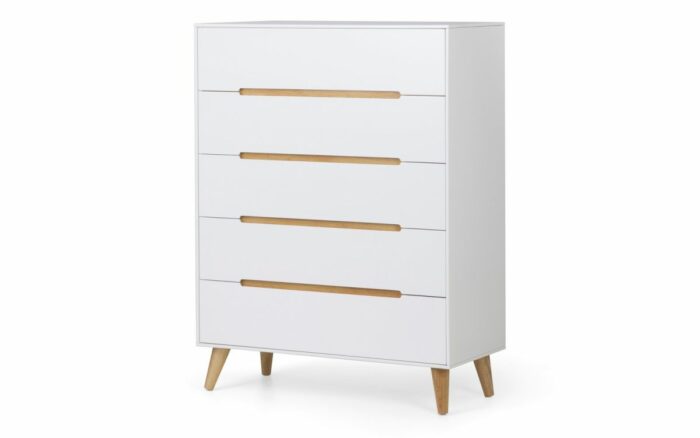 Julian Bowen Alicia 5 Drawer Retro Chest in White & Oak-0
