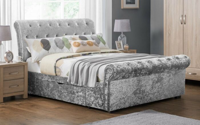 Julian Bowen fabric Verona 2 Drawer Storage Bed-silver crush-0