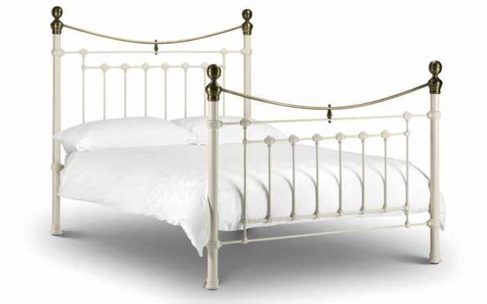 julian bowen Metal Victoria Bed - Stone White & Brass-0