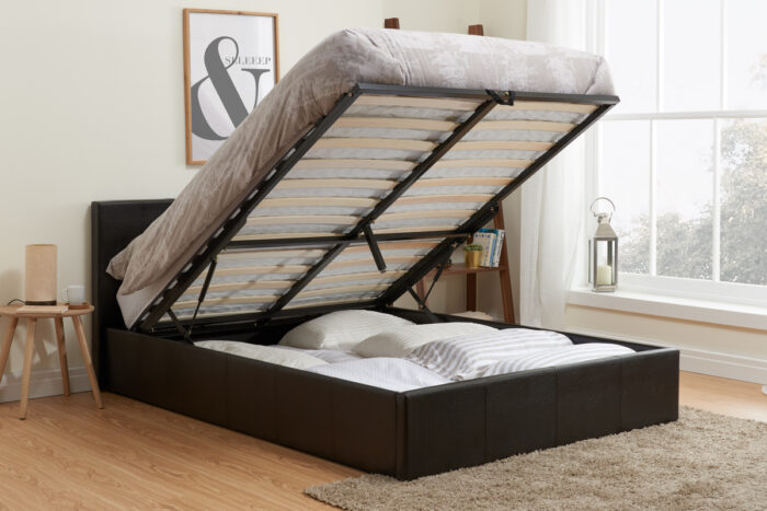 BIRLEA Berlin Ottoman Black or Brown Faux Leather Bed-7676