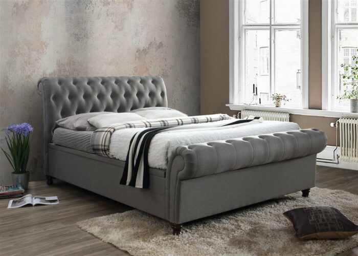 Birlea fabric Castello Side Ottoman Bed Frame charcoal/grey or steel crushed velvet-7708