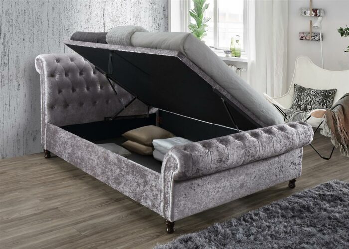 Birlea fabric Castello Side Ottoman Bed Frame charcoal/grey or steel crushed velvet-7709