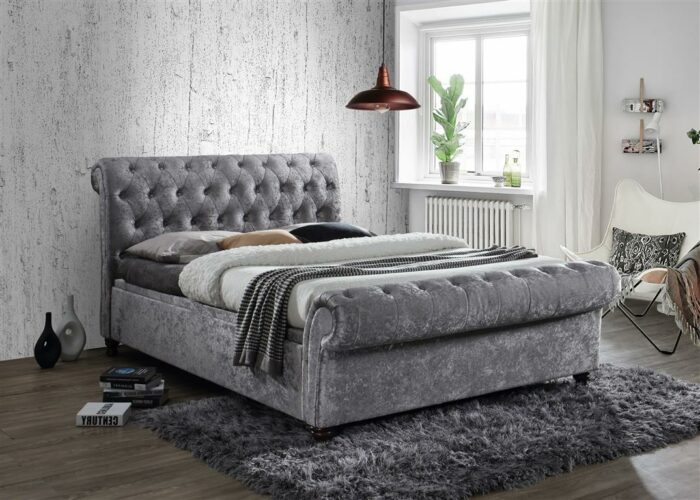 Birlea fabric Castello Side Ottoman Bed Frame charcoal/grey or steel crushed velvet-7713