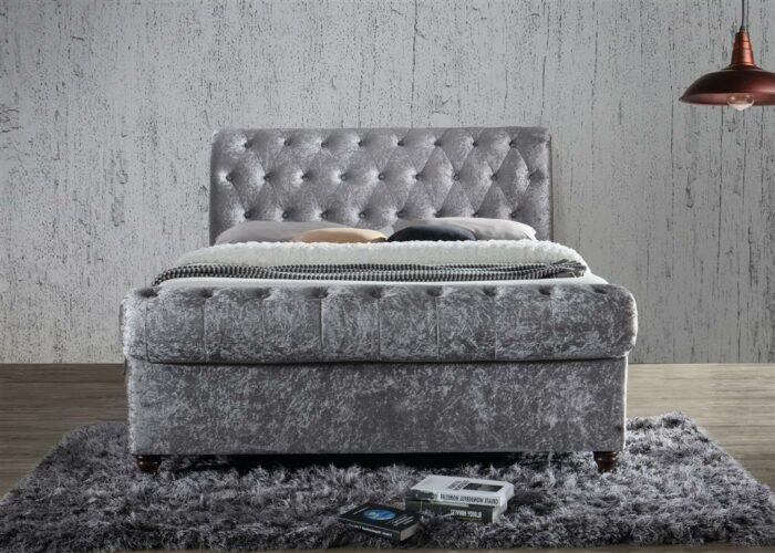 Birlea fabric Castello Side Ottoman Bed Frame charcoal/grey or steel crushed velvet-7710