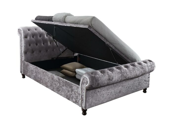 Birlea fabric Castello Side Ottoman Bed Frame charcoal/grey or steel crushed velvet-7711