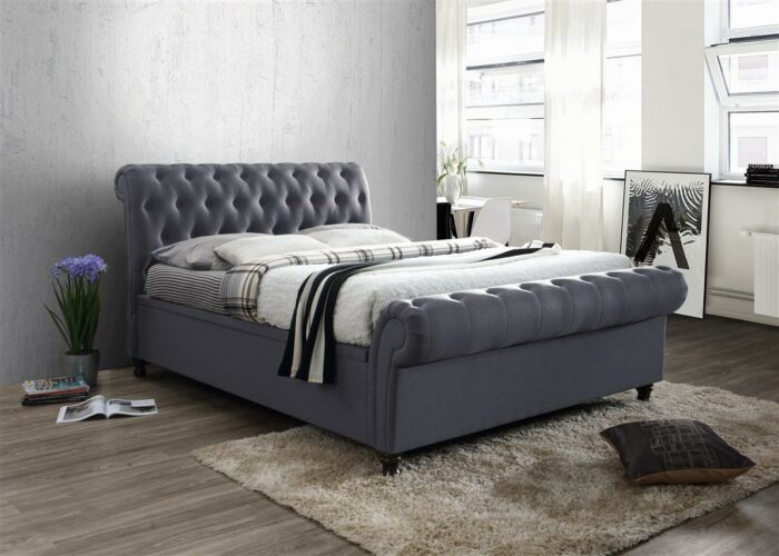 Birlea fabric Castello Side Ottoman Bed Frame charcoal/grey or steel crushed velvet-7714