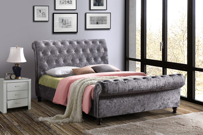 Birlea fabric Castello Side Ottoman Bed Frame charcoal/grey or steel crushed velvet-7716