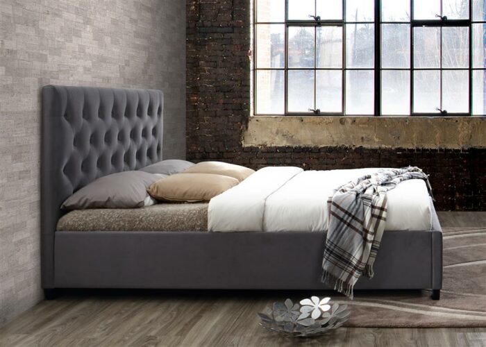 birlea fabric Cologne Bed grey or steel crushed velvet-7719