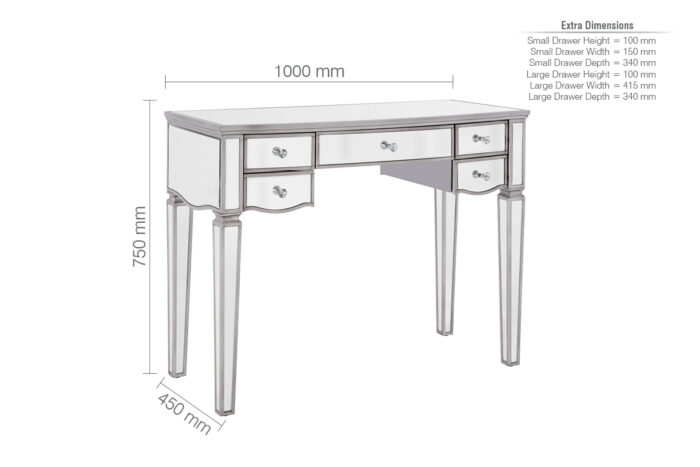 birlea Elysee Mirrored 5 Drawer Dressing Table-18073