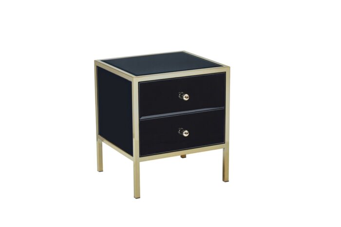 birlea Fenwick Black Glass & Gold 2 Drawer Bedside-7590
