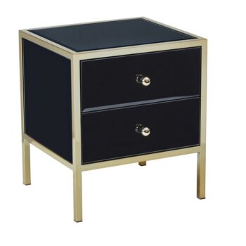 birlea Fenwick Black Glass & Gold 2 Drawer Bedside-0