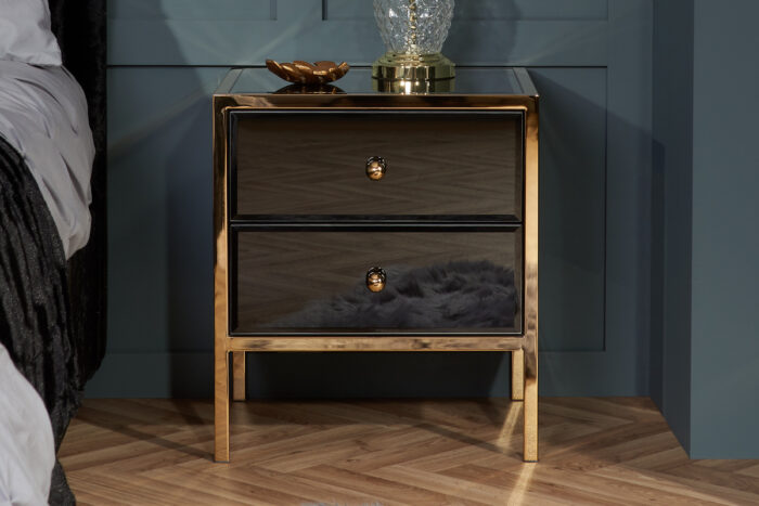 birlea Fenwick Black Glass & Gold 2 Drawer Bedside-18153