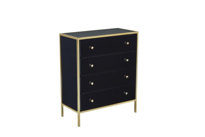 birlea Fenwick Black Glass & Gold 4 Drawer Chest-7595