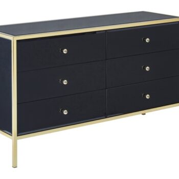 birlea Fenwick Black Glass & Gold 6 Drawer Chest-0