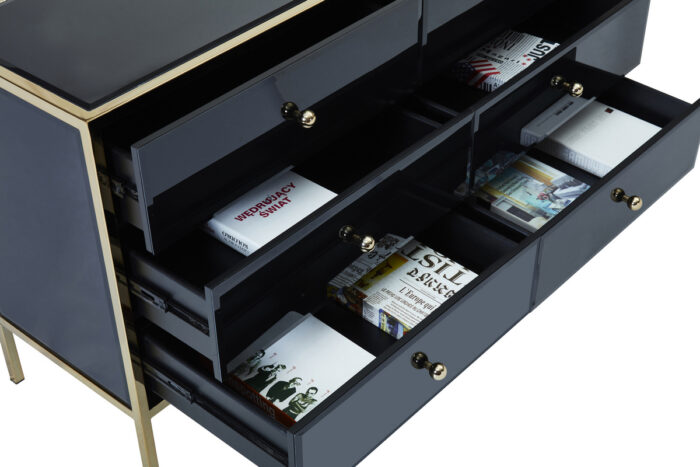 birlea Fenwick Black Glass & Gold 6 Drawer Chest-7596