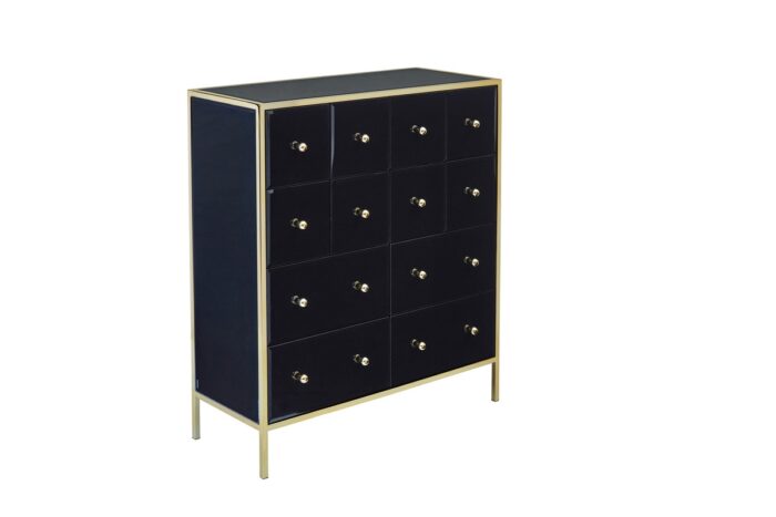 Birlea Fenwick Black Glass & Gold 12 Drawer Merchant Chest-7601