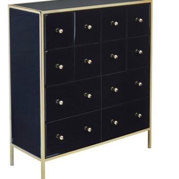 Birlea Fenwick Black Glass & Gold 12 Drawer Merchant Chest-0
